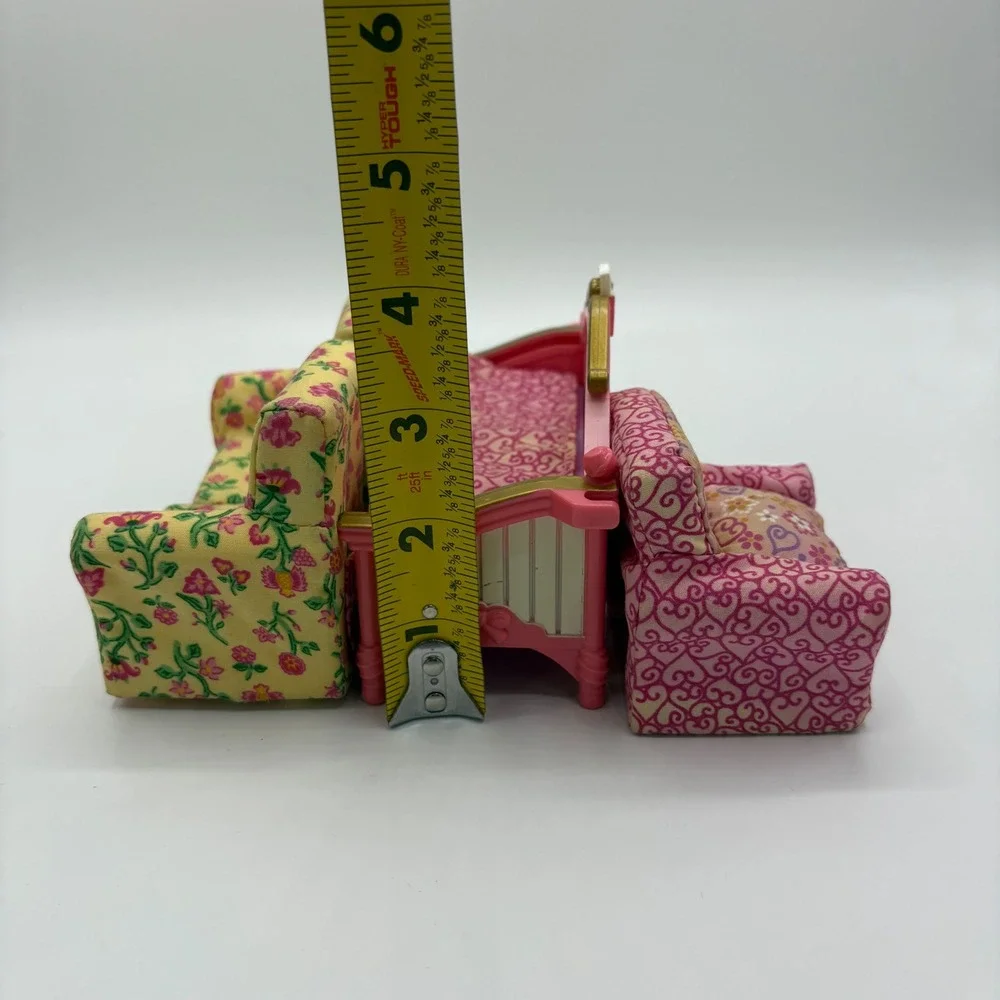Fisher Price Loving Family Dollhouse Furniture Bed Couch Pink Yellow Floral 2006